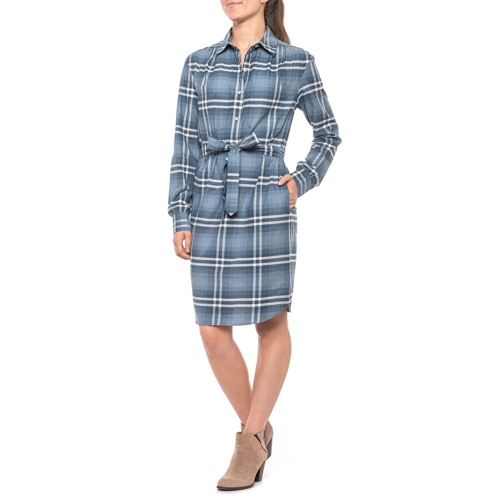 Pendleton Blue Plaid Button-Front Tie-Waist Shirt Dress